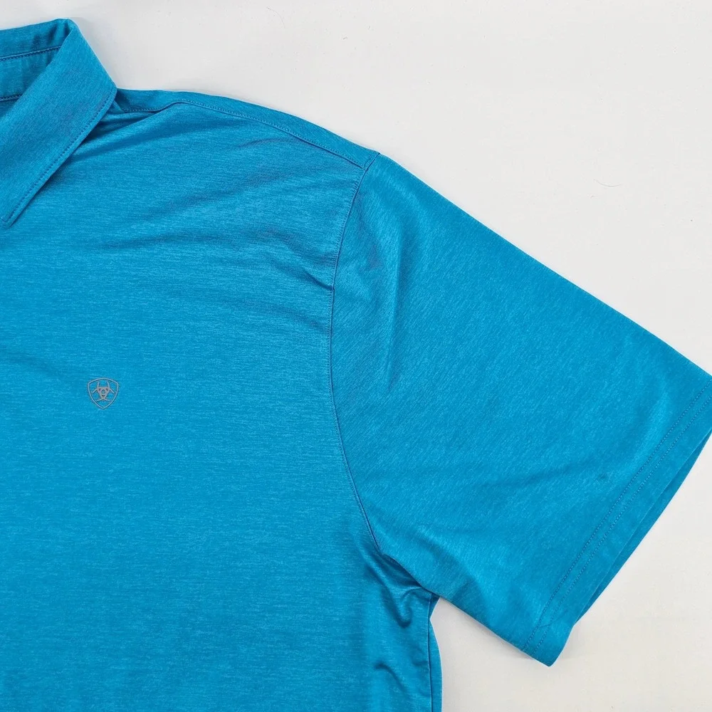 Ariat Polo Shirt Mens XL Blue Short Sleeve AriatTek Heat Series Performance Top